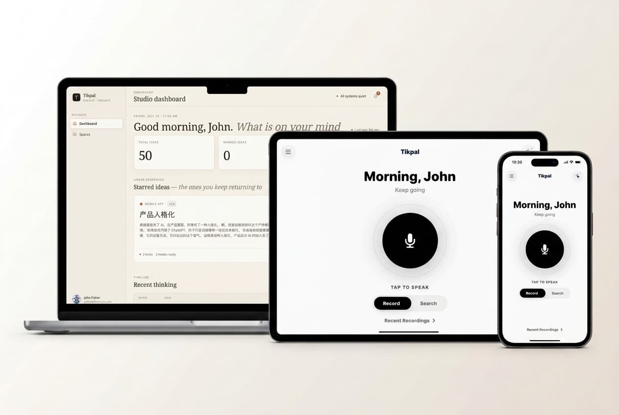 Tikpal content capture preview across phone, tablet, and desktop