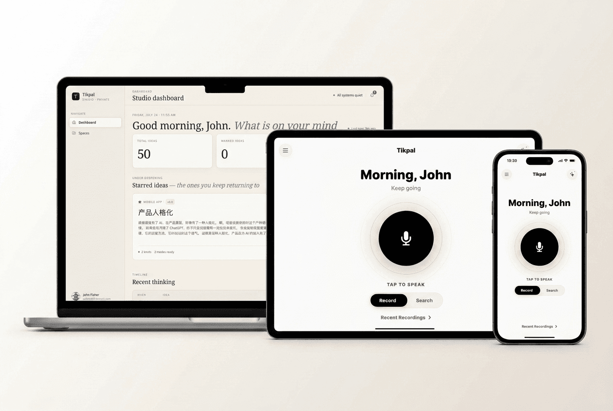 Tikpal content capture preview across phone, tablet, and desktop